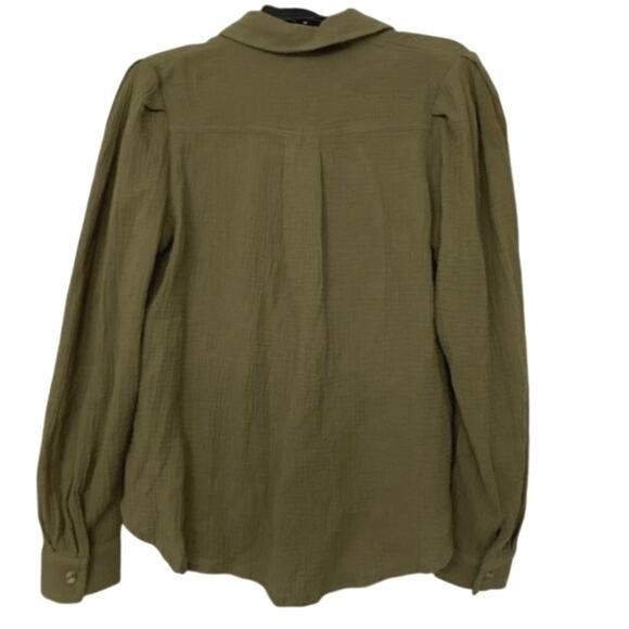 Grace+Karma Olive Green Gauze Cotton Button Down Relaxed Fit Blouse Small New - Picture 2 of 11